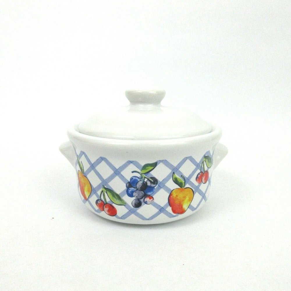 Individual Round Covered Casserole Soup Bowl 5" W 4.50" T Lattice Jay Import VTG